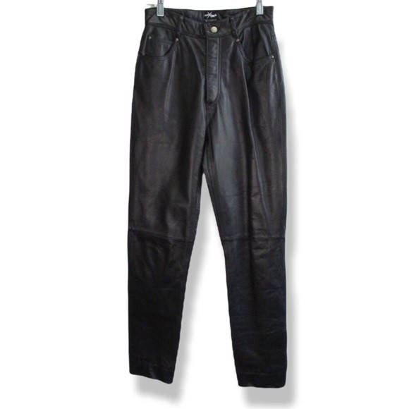 Vintage High Waisted Leather Black Pants - Picture 1 of 4